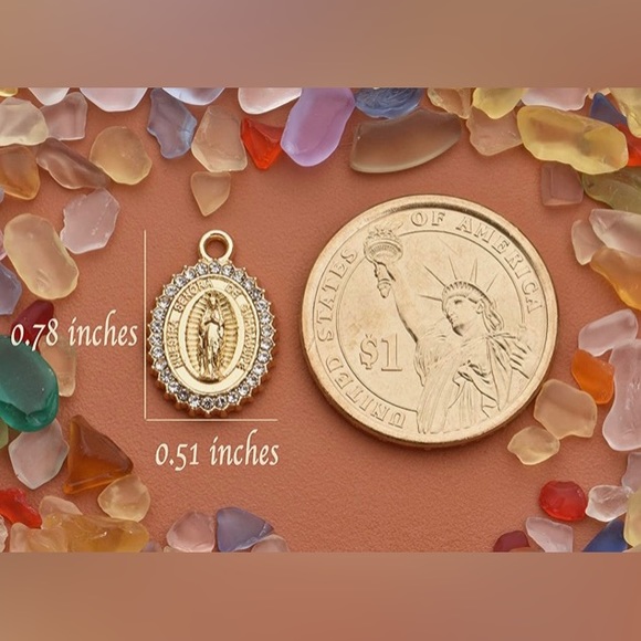 Cubic Zirconia Stud Post Earrings with Gold Plated Pendant and Rhinestones - Picture 8 of 14